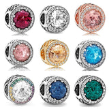 925 Sterling Silver Clear CZ Charm Beads for Bracelet Bangle