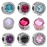 925 Sterling Silver Clear CZ Charm Beads for Bracelet Bangle