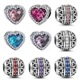 925 Sterling Silver Clear CZ Charm Beads for Bracelet Bangle