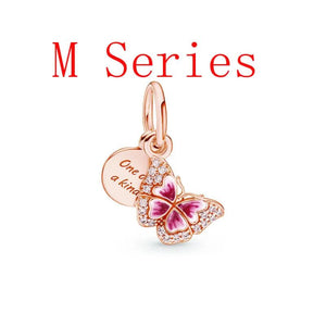European Gift Rose Butterfly Pendant Beads Dangle Charm P1555