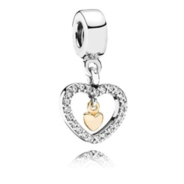 925 Silver Nurse Bear Crown Heart Bead Charm Bracelet DIY Jewelry