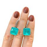 925 Silver Emerald Paraiba Stud Earring for Women Sparkling Wedding Party
