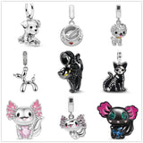 925 Silver Bead Charm Labrador Bulldog Cat Bone Pendant Jewelry