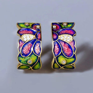Vintage Enamel Daisy 925 Silver Earrings for Party Jewelry