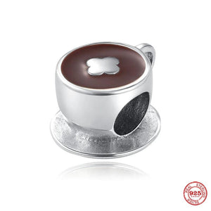925 Silver Coffee Cup Pendant Charm for Bracelet DIY Jewelry
