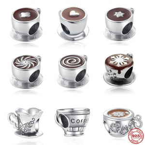 925 Silver Coffee Cup Pendant Charm for Bracelet DIY Jewelry