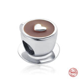 925 Silver Coffee Cup Pendant Charm for Bracelet DIY Jewelry