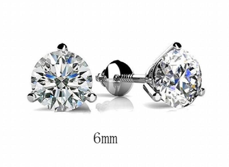 6/7/8MM Round 3-Prong Lab Diamond Earrings For Women 925 Silver Studs
