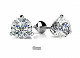 6/7/8MM Round 3-Prong Lab Diamond Earrings For Women 925 Silver Studs