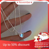 925 Silver Boho Double Snake Bone Bead Chain Heart Necklace for Women
