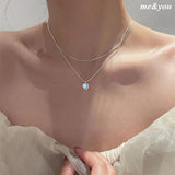 925 Silver Boho Double Snake Bone Bead Chain Heart Necklace for Women