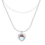 925 Silver Boho Double Snake Bone Bead Chain Heart Necklace for Women