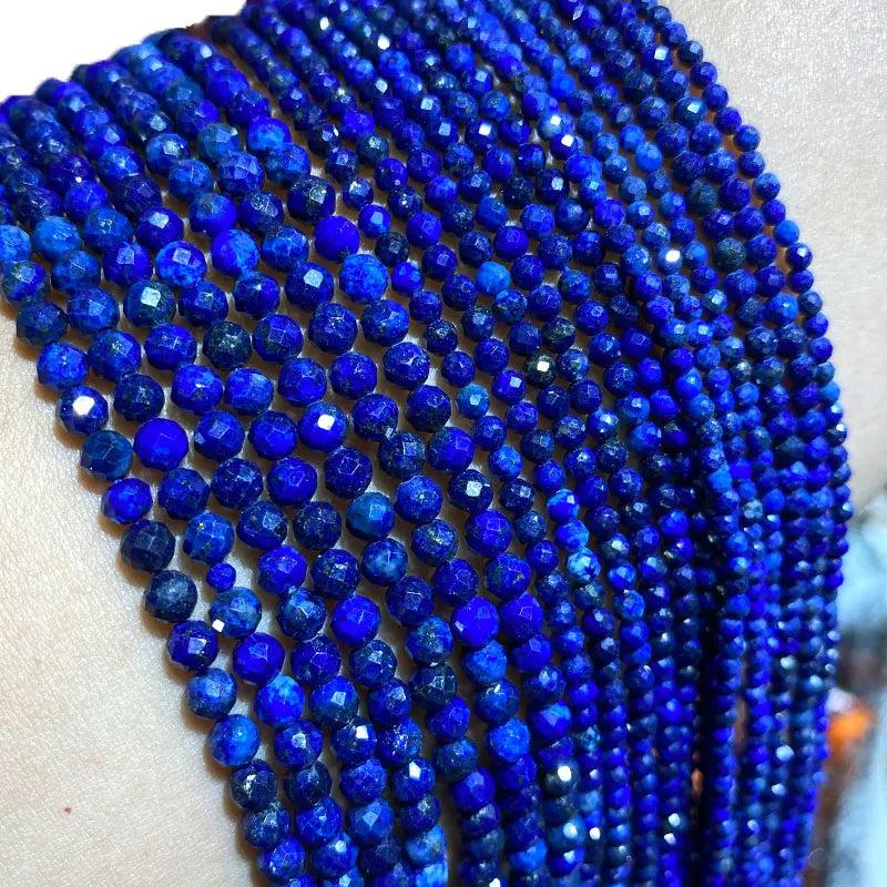 100% Natural Lapis Lazuli Faceted Gemstone Round Beads 2/3/4MM