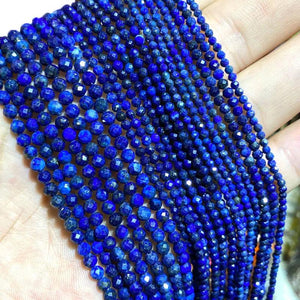 100% Natural Lapis Lazuli Faceted Gemstone Round Beads 2/3/4MM