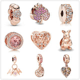 Rose Style CHARMS Maple Leaf Pendant 925 Sterling Silver Bracelet Women Jewelry