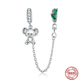 925 Silver Safety Chain Koala Angel Wing Starfish Bead Bracelet Charms