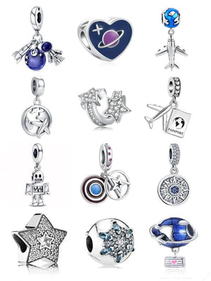 Space Astronaut Charm Pendant 925 Silver Beads Bracelet Women Jewelry