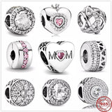 925 Sterling Silver Clear MOM Love Heart Spacer Beads Charm