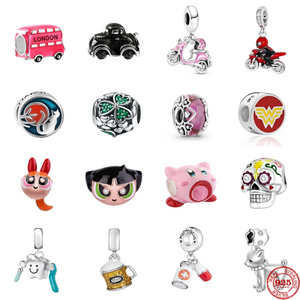 925 Silver Skeleton Motorcycle Dog Cat Bracelet Charms Beads