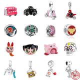925 Silver Skeleton Motorcycle Dog Cat Bracelet Charms Beads