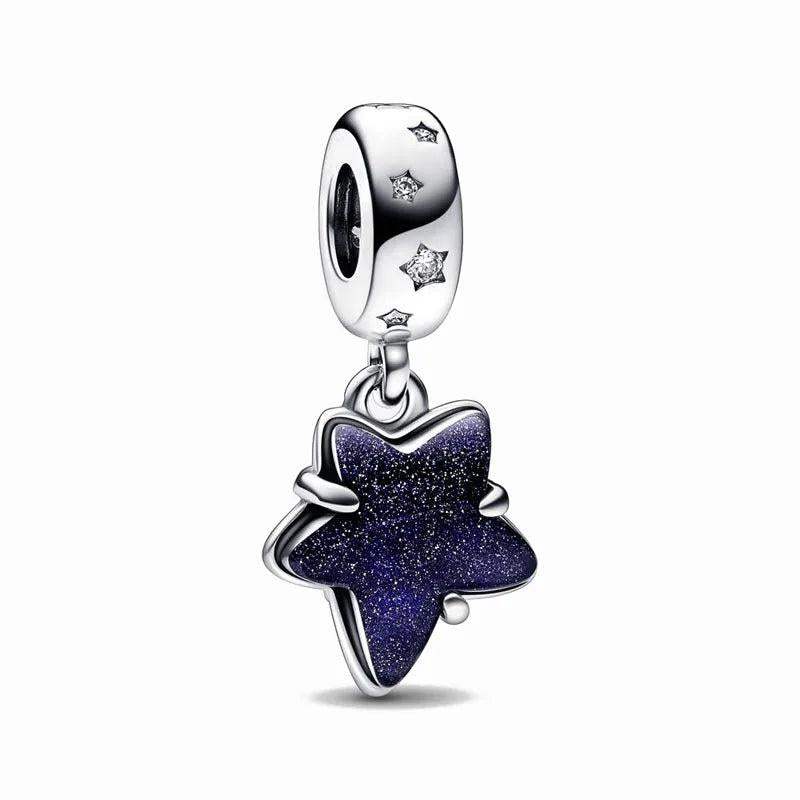 925 Silver Stars Charm Dangle Bracelet Accessory Zircon Bead Pendant