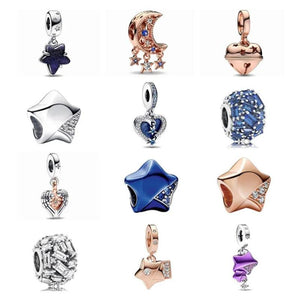 925 Silver Stars Charm Dangle Bracelet Accessory Zircon Bead Pendant
