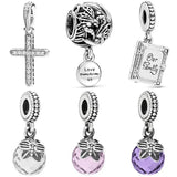 925 Silver Charm Bracelet with Book Butterfly Bear Mouse Balloon Pendant Beads