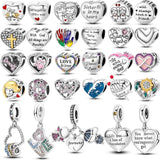 925 Silver Heart Beads Family Charm for Bracelet Necklace Jewelry Making