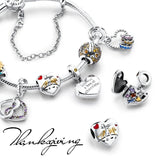 925 Silver Heart Beads Family Charm for Bracelet Necklace Jewelry Making