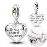 925 Silver Heart Beads Family Charm for Bracelet Necklace Jewelry Making