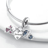 925 Silver Heart Beads Family Charm for Bracelet Necklace Jewelry Making