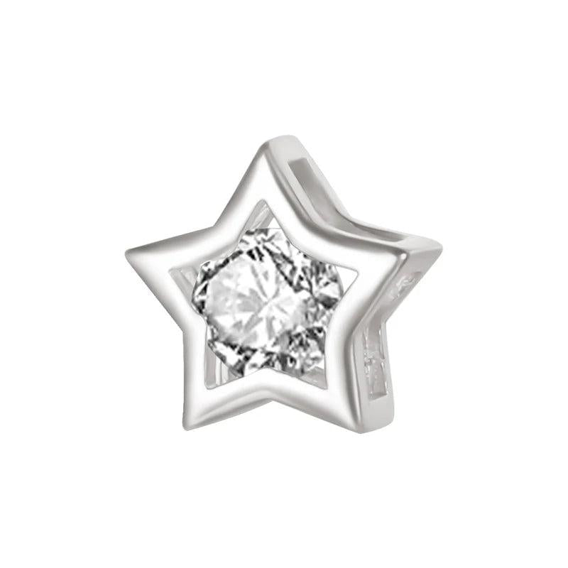 TrustDavis Sterling Silver Star CZ Charm Beads DIY Jewelry