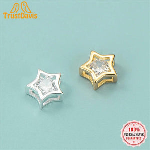 TrustDavis Sterling Silver Star CZ Charm Beads DIY Jewelry
