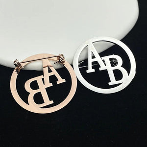 Customizable Initial Letter Brooch Pin Stainless Steel Round Lapel Pins