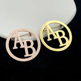 Customizable Initial Letter Brooch Pin Stainless Steel Round Lapel Pins