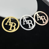 Customizable Initial Letter Brooch Pin Stainless Steel Round Lapel Pins