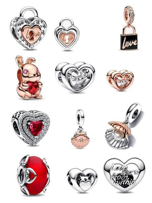 925 Silver Heart Charm Pendant for Bracelets DIY Jewelry Gift