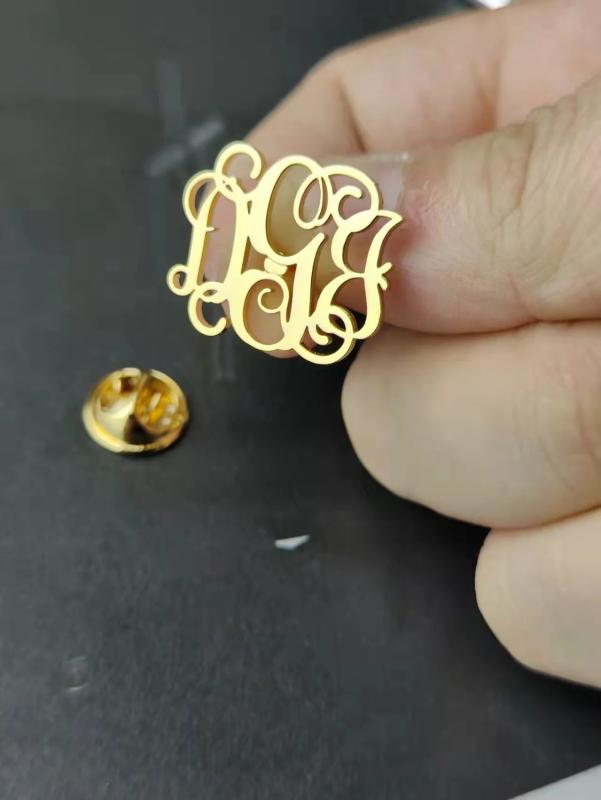 Personalized Letter Collar Pin Brooch Stainless Steel Initial Pendant Lapel Pins