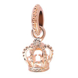 Pink Sparkling Crown Rose Bead Pendant Charms Silver 925 Bracelet Necklace