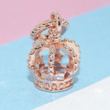 Pink Sparkling Crown Rose Bead Pendant Charms Silver 925 Bracelet Necklace