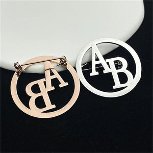 Personalized Name Initials Round Brooch Stainless Steel Jewelry