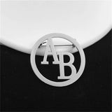 Personalized Name Initials Round Brooch Stainless Steel Jewelry
