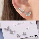 Crystal Butterfly Flower Fish Stud Earrings Set