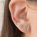 Crystal Butterfly Flower Fish Stud Earrings Set