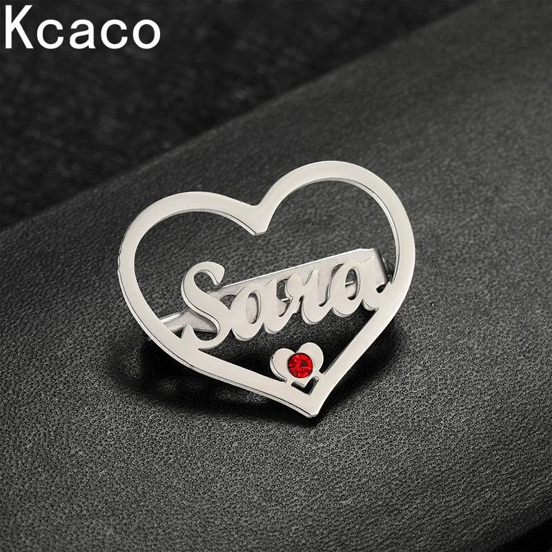 Heart Brooch Red Zircon Stainless Steel Letters Lapel Pin Badges