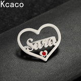 Heart Brooch Red Zircon Stainless Steel Letters Lapel Pin Badges