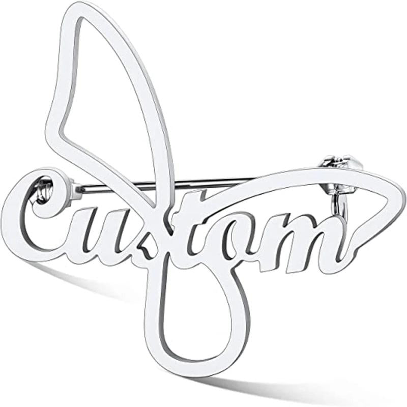 Personalized Name Font Logo Stainless Steel Nameplate Brooch