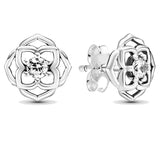 925 Silver Rose Petals Golden Heart Feathers Earring