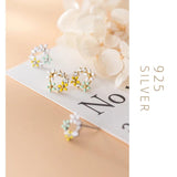 Enamel 3 Flower Studs 925 Silver CZ Earrings