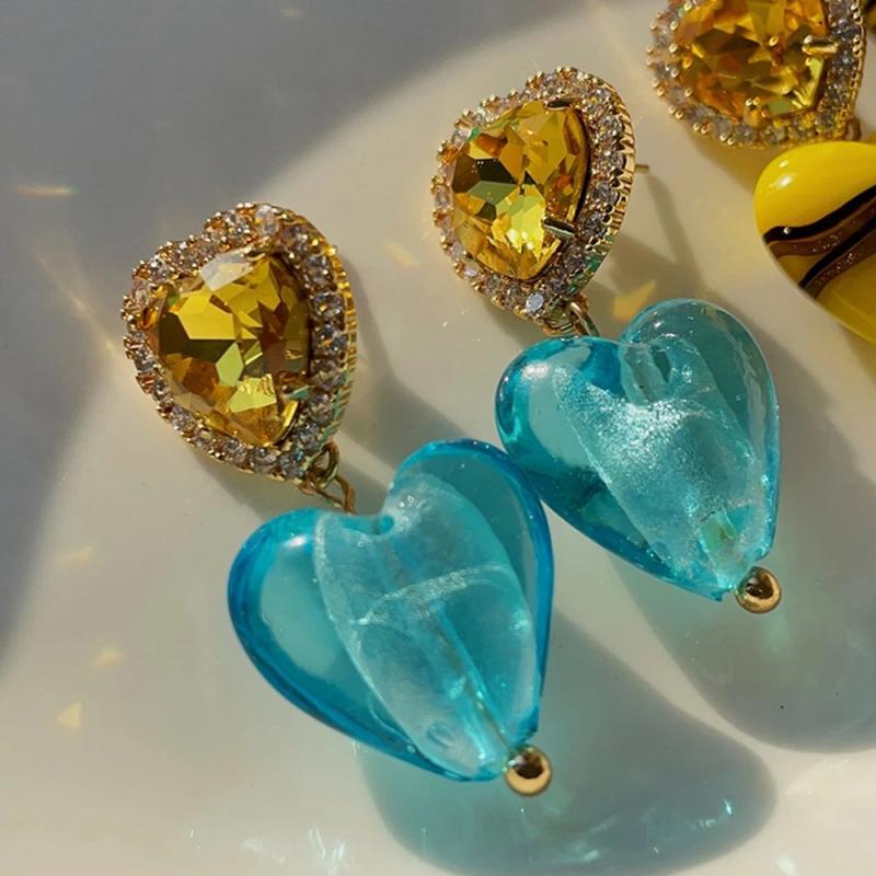 Colorful Heart Crystal Stud Earrings for Women